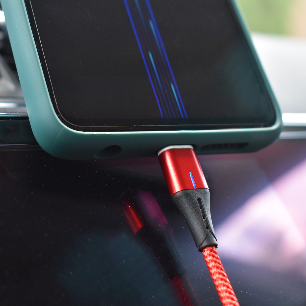 Cablu date incarcare 2IN1 FAST CHARGE 3.0 USB LA MICRO USB/TYPE-C 1.5M 5A ROSU - imagine 2