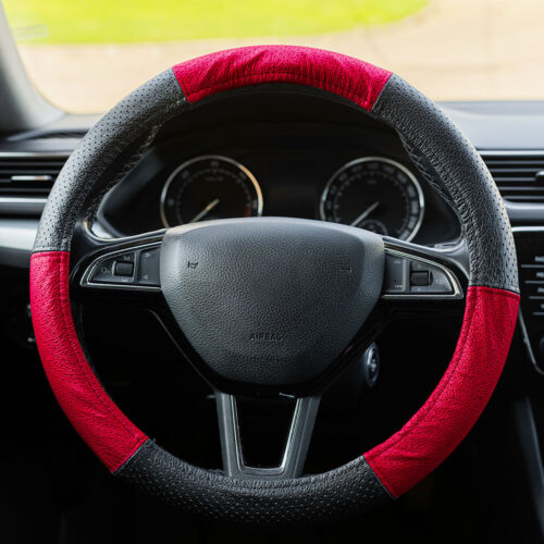 Husa volan piele naturala perforata rosu 37-39 cm mega drive
