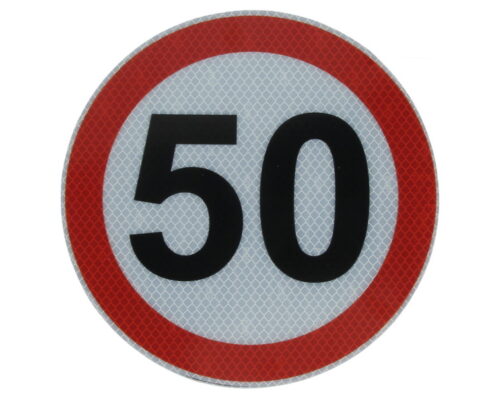 Autocolant de avertizare 50km/h, diametru 20 cm
