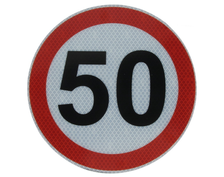 Autocolant de avertizare 50km/h, diametru 20 cm