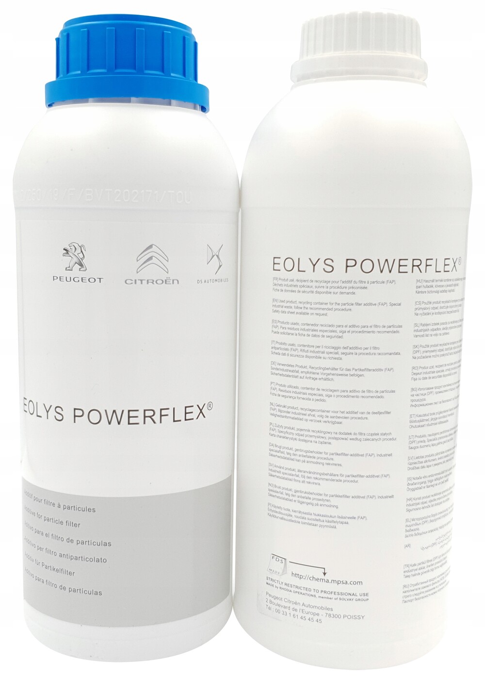 Aditiv regenerare filtru particule PEUGEOT PSA Eolys Power Flex 9736.A0, 1 litru, generatia 3, marcaj culoare albastru, pentru modele dupa 03.2010