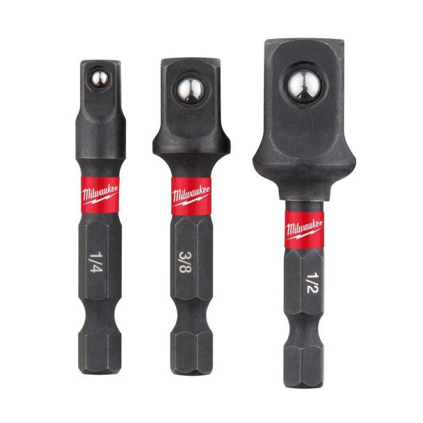 Set 3 adaptoare de impact MILWAUKEE 4932479228, hex 1/4 inch - patrat 1/4 inch / 3/8 inch / 1/2 inch