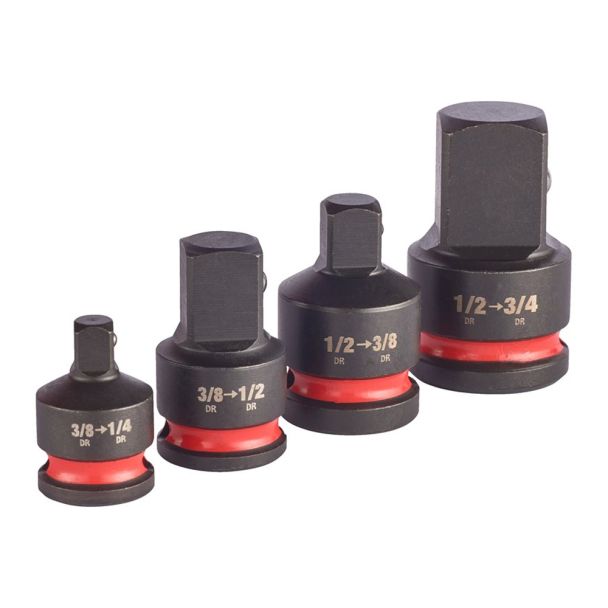 Set 4 adaptoare de impact MILWAUKEE 4932480356, patrat int 3/8 - ext 1/4, patrat int 3/8 - ext 1/2, patrat int 1/2 - ext 3/8, patrat int 1/2 - ext 3/4