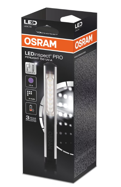 Lampa service LED reincarcabila OSRAM LEDInsepect Pro 150 UV-A, model stilou, 6000K, negru