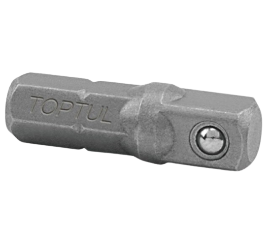 Adaptor pentru chei tubulare TOPTUL FSKA0808, cap hexagonal 1/4 inch x patrat 1/4 inch, lungime 25 mm, crom vanadiu