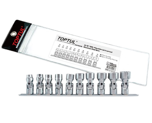 Set 10 chei tubulare articulate TOPTUL GAAG1004, antrenor patrat 3/8 inch, bi-hexagonale, deschidere chei 10, 11, 12, 13, 14, 15, 16, 17, 18, 19 mm