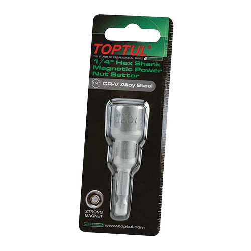 Suport tubular pentru bit insurubare TOPTUL BEAA0808G, magnetic, antrenor 1/4 inch, deschidere cheie 8 mm, lungime 65 mm, blister