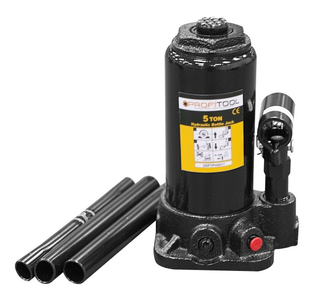 Cric hidraulic tip butelie PROFITOOL 0XPTPH0017BP, capacitate maxima ridicare 5 T, cursa 185-355 mm