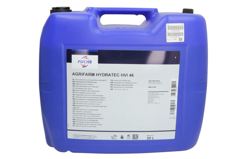 Ulei hidraulic FUCHS AGRIFARM HYDRATEC HVI 46, volum 20 litri