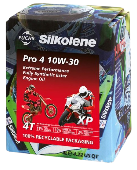 Ulei motor moto FUCHS Silkolene PRO 4 XP 10W30 4T, volum 4 litri, sintetic, ambalat in cutie