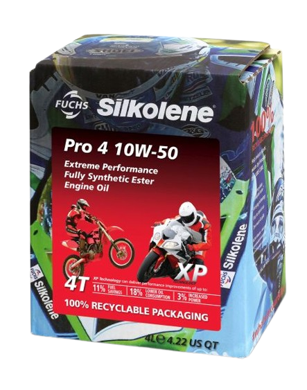 Ulei motor moto FUCHS Silkolene PRO 4 XP 10W50 4T, volum 4 litri, sintetic, ambalat in cutie
