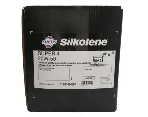 Ulei motor moto FUCHS Silkolene SUPER 4T 20W50, volum 20 litri, semi sintetic, ambalat in cutie