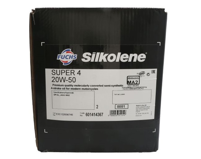 Ulei motor moto FUCHS Silkolene SUPER 4T 20W50, volum 20 litri, semi sintetic, ambalat in cutie