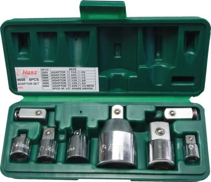 Set 8 adaptori cheie HANS 9608, dimensiuni 1/4 x 3/8, 1/8 x 1/2, 1/4 x 1/4, 1/8 x 3/8, 1/2 x 3/4, 3/4 x 1/2