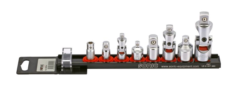 Set 8 adaptori si articulatii cheie SONIC 300814, dimensiuni 1/4 x 6mm, 1/4 x 3/8, 3/8 x 1/4, 1/2 x 3/8, 3/8 x 1/2 inch