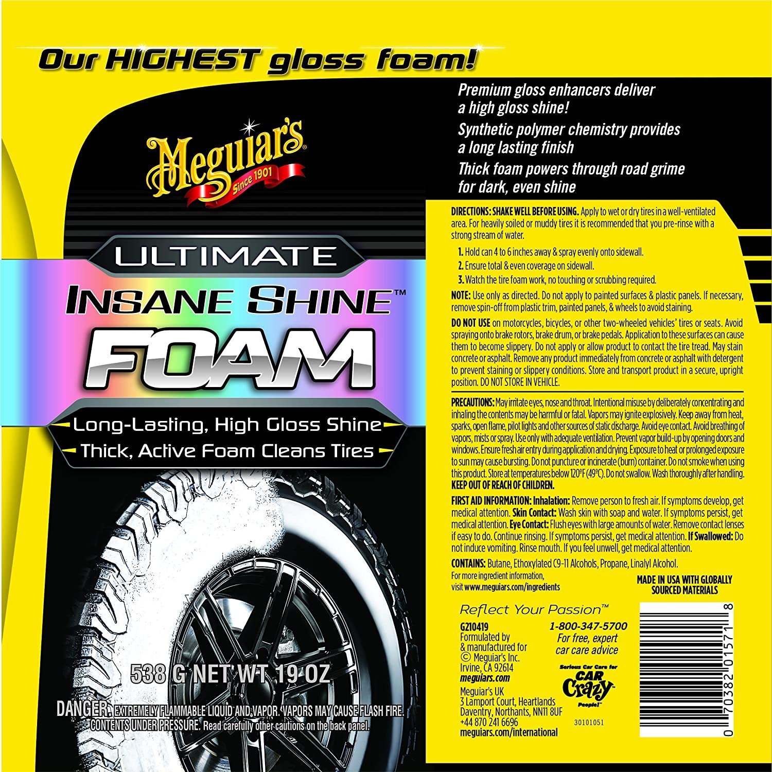 Spray cu spuma pentru luciu anvelope MEGUIAR`S Ultimate Insane Shine Foam 538g - imagine 2