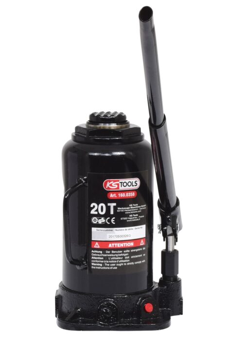 Cric hidraulic auto KS TOOLS 160.0358, capacitate ridicare 20 tone, inaltime cursa 242-452 mm, cu flanse, negru