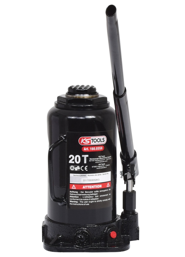 Cric hidraulic auto KS TOOLS 160.0358, capacitate ridicare 20 tone, inaltime cursa 242-452 mm, cu flanse, negru