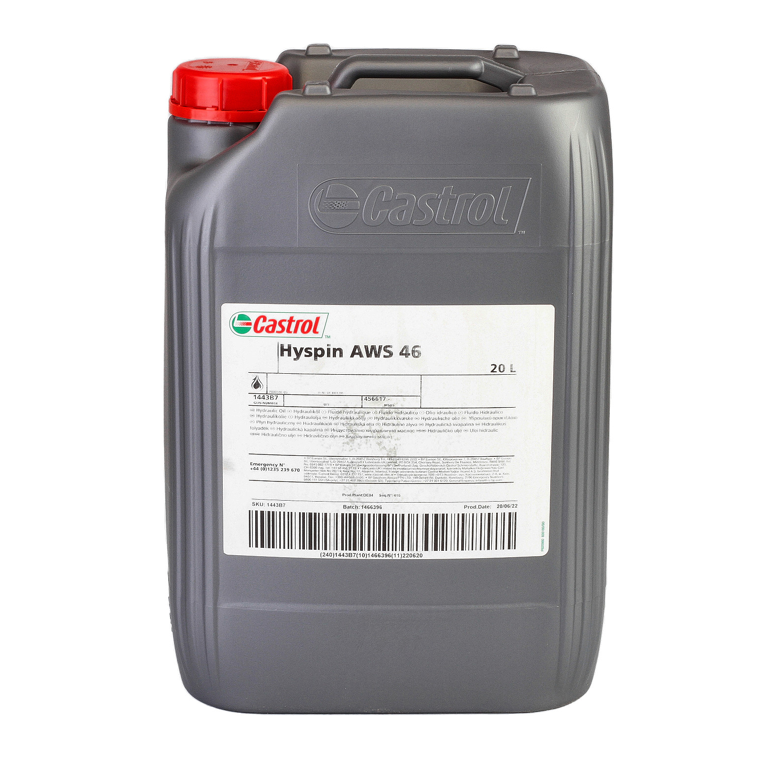 Ulei hidraulic CASTROL Hyspin AWS 46 1443B7, volum 20 litri, continut scazut de zinc