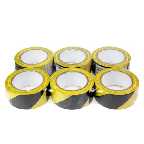 Set 6 bucati banda de avertizare negru/galben, lungime 25 m, latime 48 mm