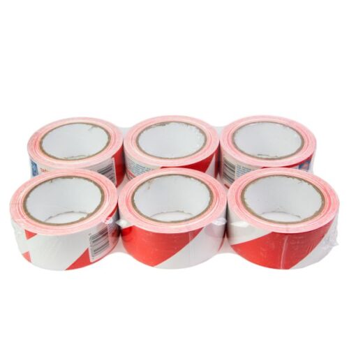 Set 6 bucati banda de avertizare alb/rosu, lungime 25 m, latime 48 mm
